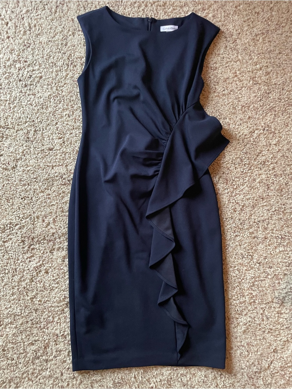 Calvin Klein Navy Ruffle-Detail Midi Dress